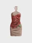 Double Layer Overlock Halter Floral Sleeveless Short Dress