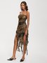 Strapless Leopard Sleeveless Midi Dress