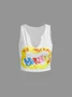 Knitted V Neck Text Letters Tank Top