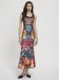 Cut Out Backless Crew Neck Ethnic Sleeveless Maxi Dress