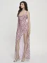 Backless Side Slit V Neck Floral Sleeveless Maxi Dress