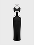 Cut Out Cross Neck Plain Sleeveless Maxi Dress