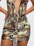 Cut Out Backless Halter Animal Print Sleeveless Short Dress