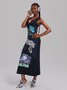 V Neck Text Letters Sleeveless Maxi Dress