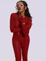 Jersey Crew Neck Plain Long Sleeve Jumpsuit