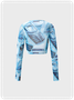 Y2K Blue Abstract Mesh Cropped Back To School Top Women Top