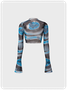 Street Blue Mesh Abstract Party Top Women Top