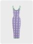 Y2K Vacation Purple Spaghetti Strap Lace-Up Design Vocation Dress Midi Dress
