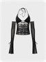 【Final Sale】Street Black Mesh Lace-Up Design Top Women Top