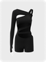 Edgy Black Asymmetrical Design Arm Sleeves Cyberpunk Romper