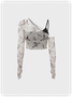 【Final Sale】Edgy Gray Marbling Asymmetrical Design Mesh Top Women Top