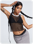 Street Black-White Patchwork Mesh Top Tank Top & Cami