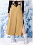 Street Khaki Pockets Split Bottom Skirt