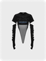 Edgy Black Graphic Patchwork Cut Out Bodysuit