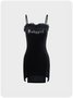Y2K Black Hotfix Rhinestone Raw Edge Dress Mini Dress
