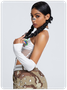 Street White Body Print Mesh Asymmetrical Design Cyberpunk Top Women Top