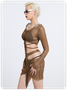 Edgy Brown Mesh Lace Up Drawstring Two-Piece Set