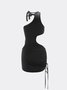 【Final Sale】Y2K Black Asymmetrical Design Lace Up Cut Out Dress Mini Dress