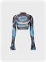 Street Blue Mesh Abstract Party Top Women Top