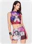 【Final Sale】Y2K Rose Red Mesh Cartoon Halloween Two-Piece Set
