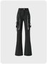 Punk Style Grunge Gothic Chain Lace-Up Side  Flare Leg Pants