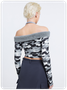 Street Gray Camo Boat Neck Top Women Top