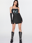 【Final Sale】Punk Black Lace-Up Design Skull Slim Halloween Dress Mini Dress