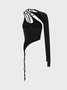 【Final Sale】Street Black Asymmetrical Design Lace-Up Top Women Top