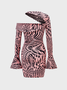 【Final Sale】Edgy Art Pink Star Asymmetrical Design Bell Sleeves Dress Mini Dress