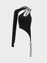 【Final Sale】Street Black Asymmetrical Design Lace-Up Top Women Top