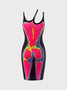 【Final Sale】Edgy Multicolor Body Print Asymmetrical Design Lace Up The Body Dress Mini Dress