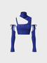 【Final Sale】Street Blue Lace Up Aymmetrical Design Top Women Top