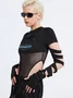 【Final Sale】Edgy Black Graphic Patchwork Cut Out Bodysuit