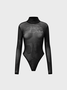 【Final Sale】Street Black Mesh Hotfix Rhinestone Bodysuit