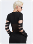 Edgy Black Graphic Patchwork Cut Out Bodysuit
