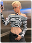 Street Gray Camo Boat Neck Top Women Top