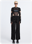Edgy Black Graphic Patchwork Cut Out Bodysuit