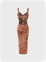 Street Brown Cut Out Dress Midi Dress
