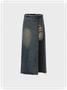 Street Blue Denim Side slit Lace up Bottom Skirt