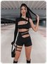 Edgy Black Asymmetrical Design Arm Sleeves Cyberpunk Romper