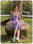 【Clearance Sale】Vacation Purple Spaghetti Strap Lace-Up Design Vocation Dress Midi Dress