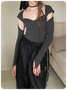 【Final Sale】Edgy Gray Cut Out Raw Edge Bodysuit