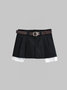 Y2K Black Sleated Ouble Layer Belt Bottom Skirt
