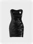 Street Black PU Double layer Wrinkle Dress Mini Dress