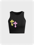 Y2K White Cross embroidery Basic Top Tank Top & Cami