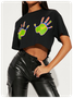 Edgy Black Graphic Hand painted Top T-Shirt