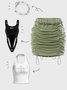 【Final Sale】Y2K Army Green Wrinkled Elastic Strap Drawstring Bottom Skirt
