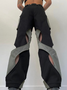 Street Gray Color block Cut out Bottom Pants