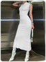 Street White Basic Dress Midi Dress