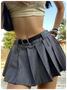 Y2K Black Pleated Double belt Bottom Skirt